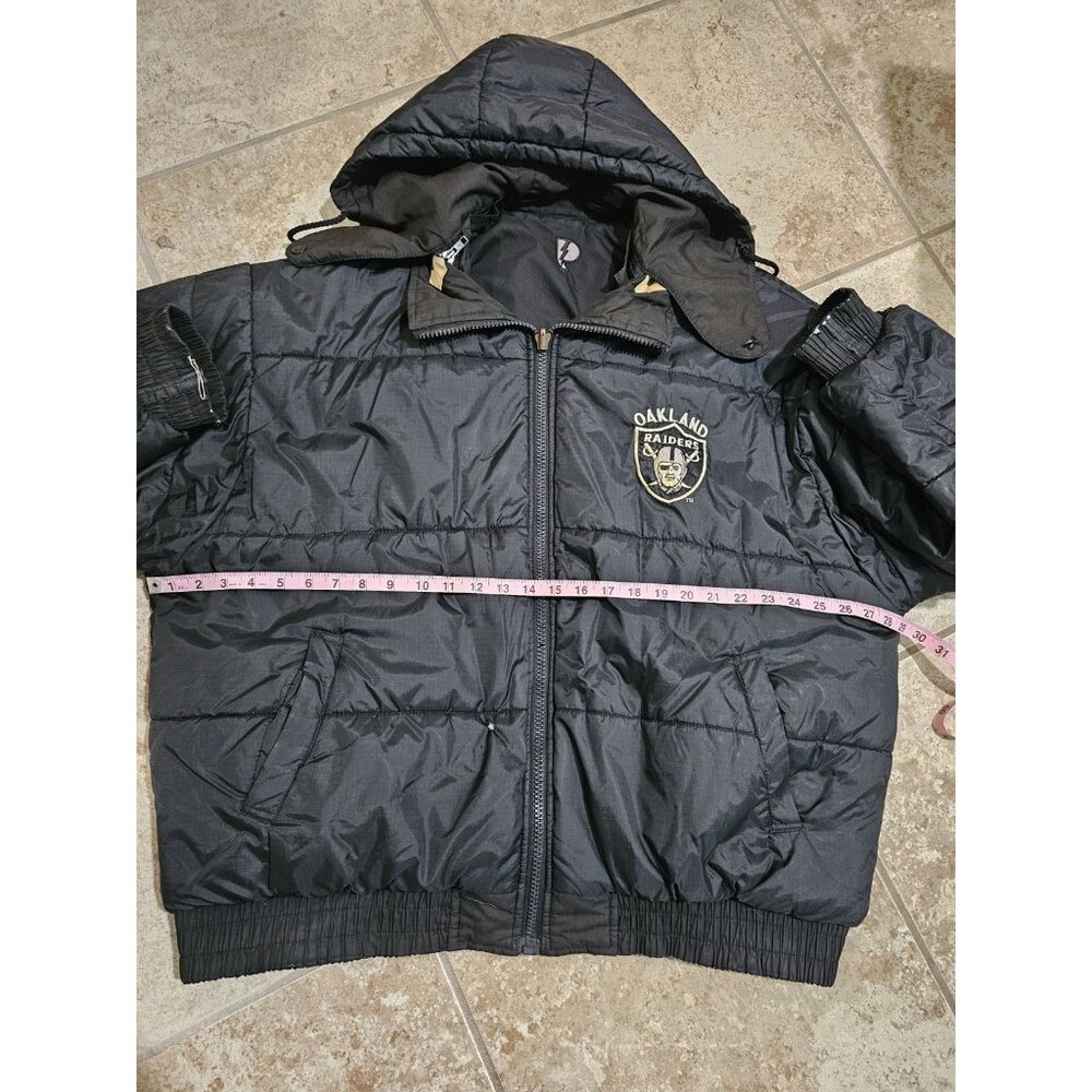 Vintage Pro Player Oakland Raiders Puffer Jacket XL Black Archival Gorpcore Rare - Picture 7 of 12